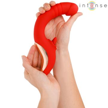 Intense U-Vormige Stotende Vibrator met Likkende Tong Paulina - Rood