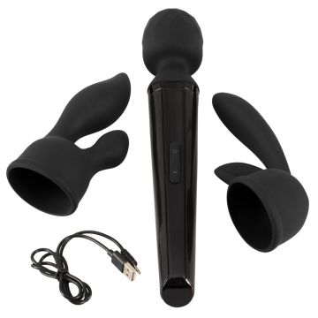Wand Vibrator met 2 Opzetstukken - Zwart