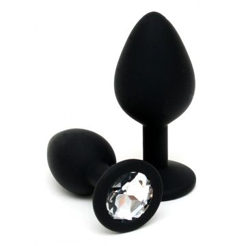 Siliconen Buttplug Set met Kristal - Zwart