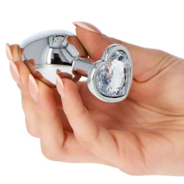 Medium Buttplug Met Hartjes Juweel - Transparant
