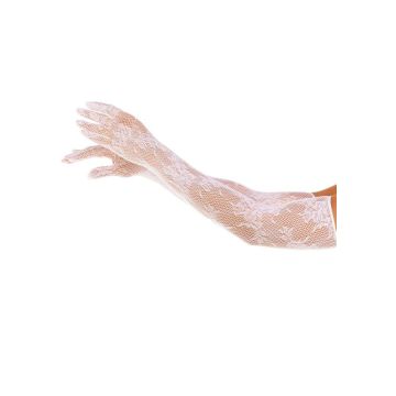 Leg Avenue Opera Lange Gebloemde Net Handschoenen - Wit