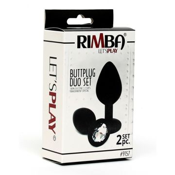 Siliconen Buttplug Set met Kristal - Zwart