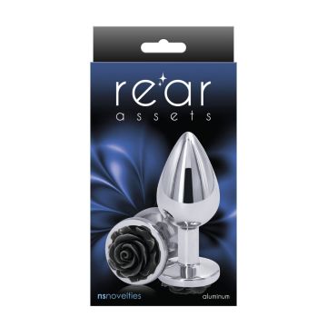Buttplug met Zwarte Roos - M