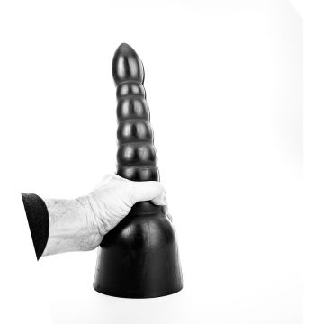 Grote Zwarte Dildo met Geribbelde Textuur