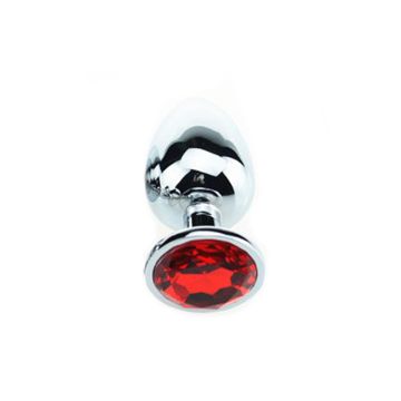 Kiotos Buttplug Aluminium met Rode Siersteen - Large