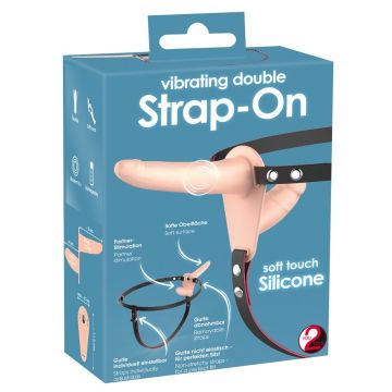 Vibrerende Dubbele  Strap-on - Huidskleur