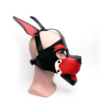 Puppy Play Masker 665 Leather - Zwart/Rood/Wit