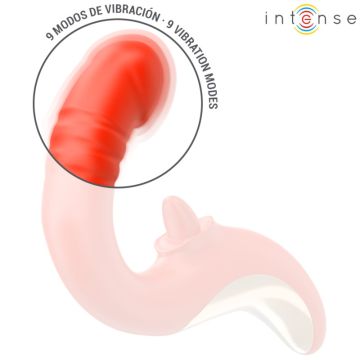 Intense U-Vormige Stotende Vibrator met Likkende Tong Paulina - Rood