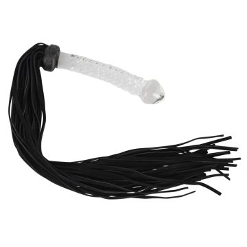 Leren Flogger met Glazen Dildo Handvat